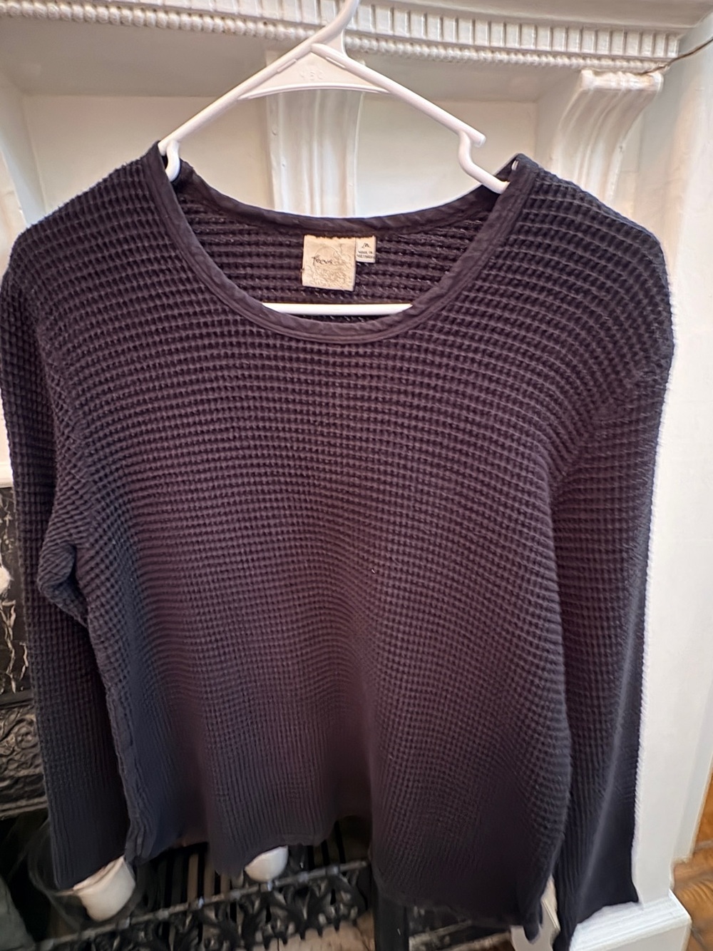 Focus Waffle-Knit Crewneck Sweater in Black sweatshirt 100% cotton